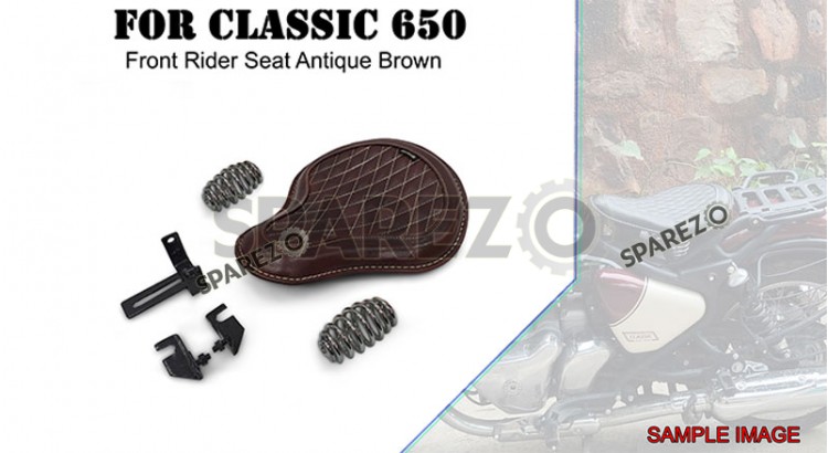 For Royal Enfield Classic 650 Genuine Leather Front Rider Seat Antique Brown - SPAREZO